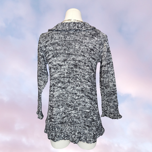 Vtg Y2k AmyByer Gray Black White Ruffle Warm Knit Sweater Preppy Open Cardigan M - Picture 4 of 5